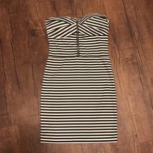 Strapless Black and White Stripped Dress Size M